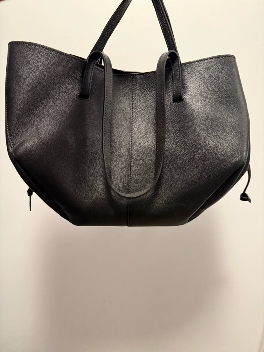 Black Leather Tote Bag with Double Handles